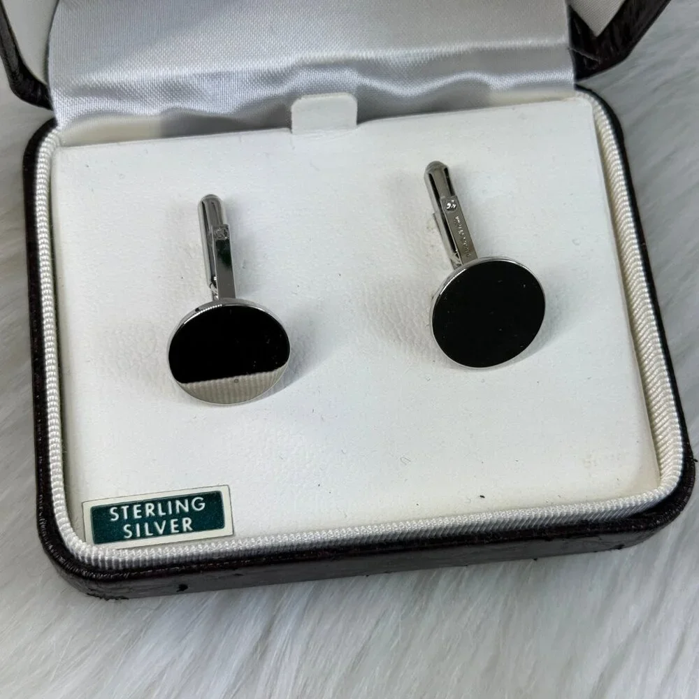 Vintage Lennons Jewelers Boxed Sterling Silver Round Cuff Links .75